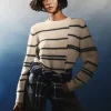 Cashmere Broken Stripe Crew Sweater
