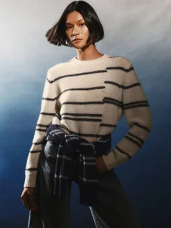 Cashmere Broken Stripe Crew Sweater
