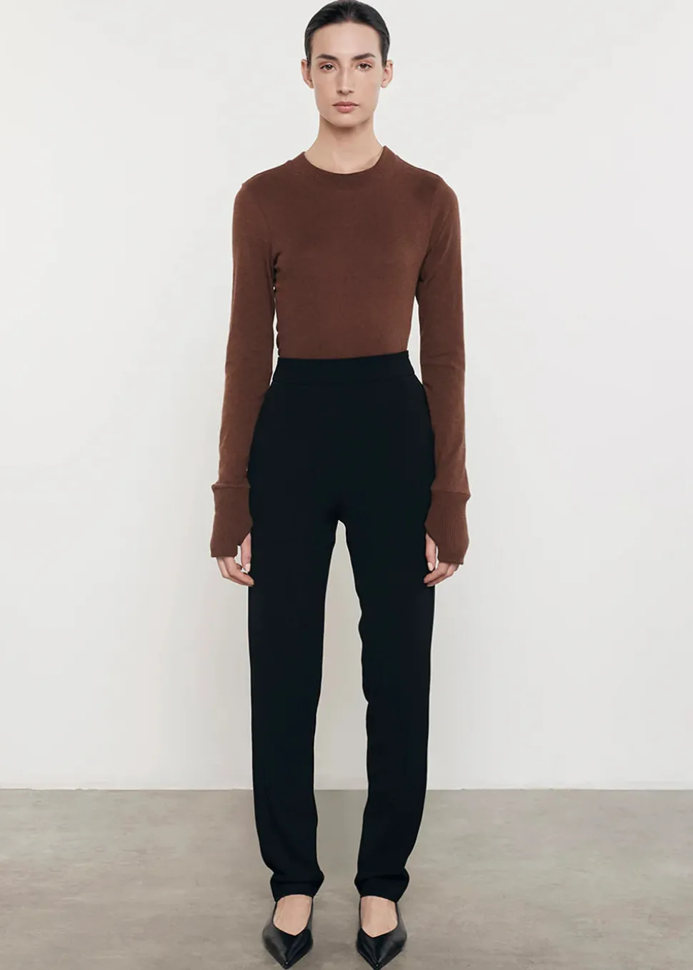 Cashmere Jersey Easy Cuffed Crew