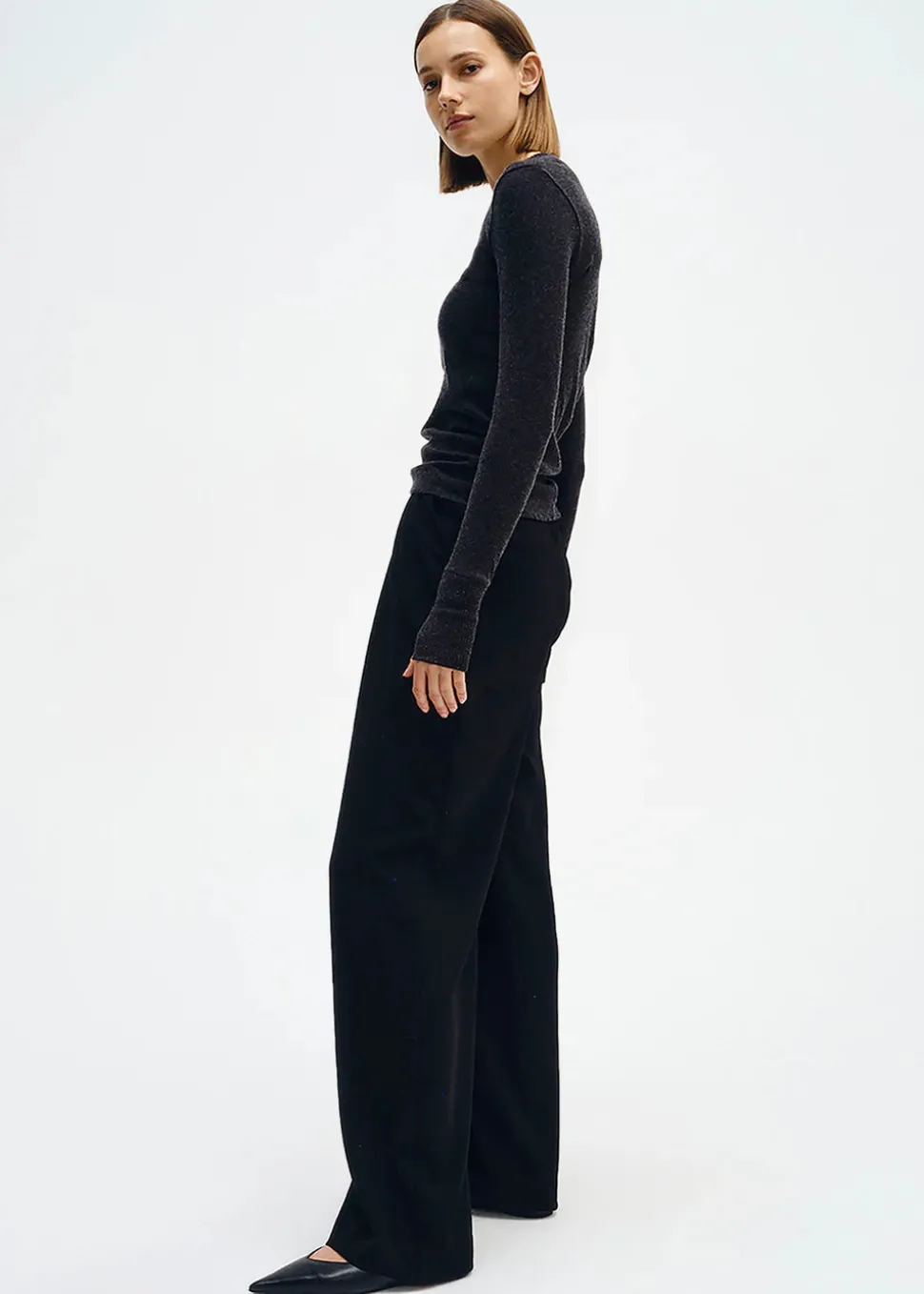 Cashmere Jersey Easy Cuffed Uneck