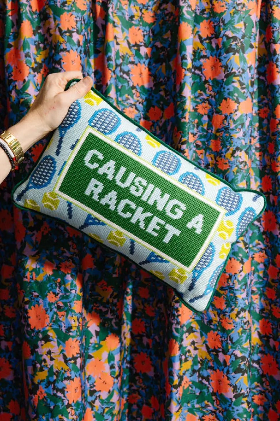 Causing A Racket Needlepoint Pillow