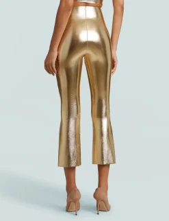 Gold Faux Leather Crop Flare