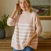 Monterey Rolled Funnel Neck Sweater - Vintage Rose + White Stripe