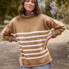Monterey Rolled Funnel Neck Sweater - Camel Stripe