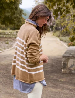 Monterey Rolled Funnel Neck Sweater - Camel Stripe