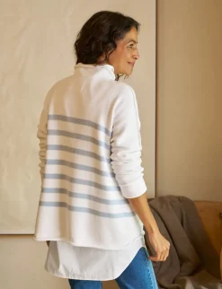 Monterey, Rolled Funnel Neck Sweater - White/ice Stripe
