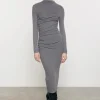 Silk Knit Long Sleeve Twist Midi Dress