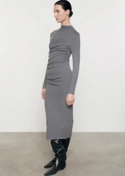 Silk Knit Long Sleeve Twist Midi Dress
