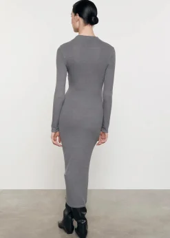 Silk Knit Long Sleeve Twist Midi Dress